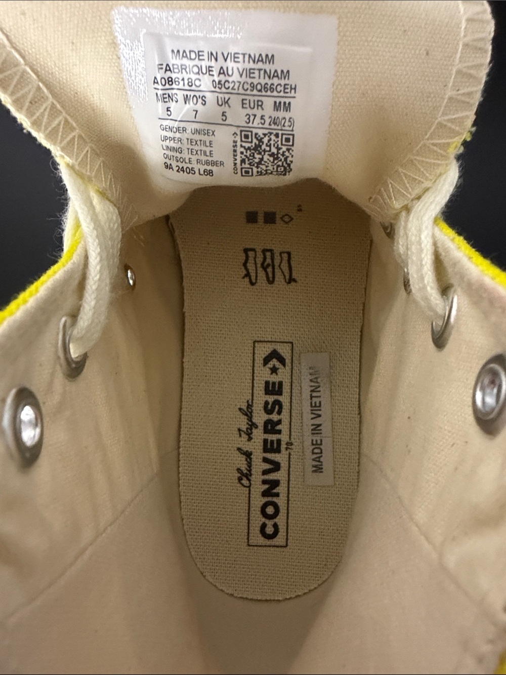 Converse Adult Yellow High Top Canvas Sneakers Men’s Sz 5 Women’s Sz 7 - Picture 4 of 6